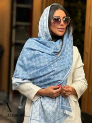 شال کشمیر نخ دورو مارک گوچی GUCCi ریشه سوزنی آبی