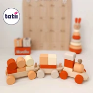 قطار چوبی کودک تاتی_ نارنجی