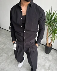 پیراهن قواره ریز آستین بلند لینن PRADA رنگ مشکی