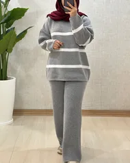 B879- ست بافت طوسی