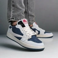 نایک ایر جردن 1 بدون ساق تراویس اسکات آبی سفید ( Nike Air Jordan 1 Low Travis Scott BW)
