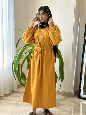 پیراهن کتان گندم 2238