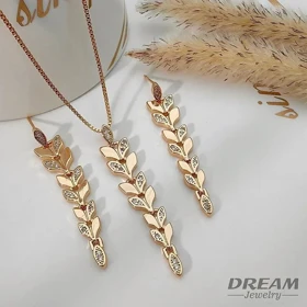 نیمست گوشواره و گردنبند زنانه طرح گندمی آویز نگین‌دار برند DREAM