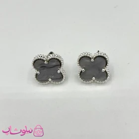 گوشواره میخی دخترانه طوسی طرح ونکلیف آبکاری نقره کیفیت مستر
