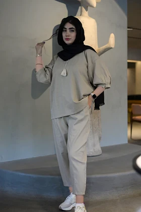 مانتو لینن جلو بسته رنگ کرم کد (7140)