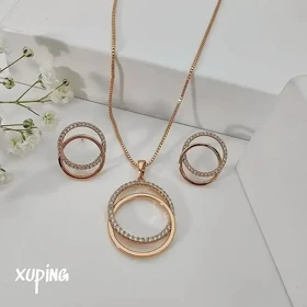 نیمست گوشواره و گردنبند زنانه دایره‌ای طرح طلا برند ژوپینگ