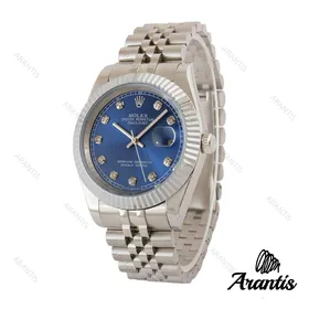 ساعت رولکس مردانه دیت جاست 2 سیلور صفحه آبی ایندکس نگین m-9535