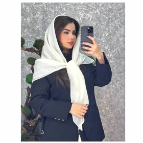 روسری لینن (لینن) قواره 140 منگوله‌دار مناسب فصول گرما