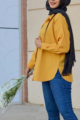 شومیز بیسیک زنانه رنگ خردلی کد(7157)