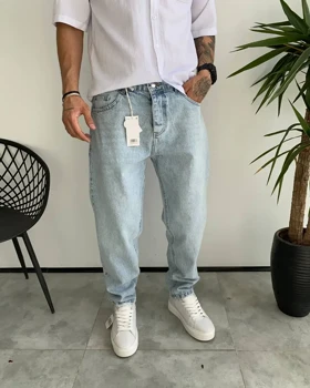 شلوار مام فیت ابی یخی ساده BALENCIAGA