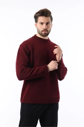 ژاکت بافتنی مردانه Claret Red Crew Neck Overfit E7402