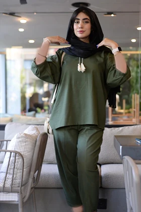 شومیز لینن جلو بسته رنگ سبز کد (7141)