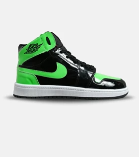 کفش کتانی مردانه و زنانه ساق‌دار مشکی سبز ورنی NIKE jordan 1