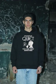 هودی مشکی اسپرت طرح نوشته Please Be Quiet - فواصل