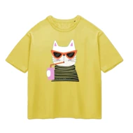 تیشرت باکسی پپا طرح KittyCat رنگ خردلی