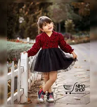 پیراهن چهارخونه دخترانه دامن تور