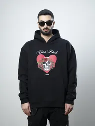 هودی مدل SKULL HEART مشکی برند بورن ریچ bornrich