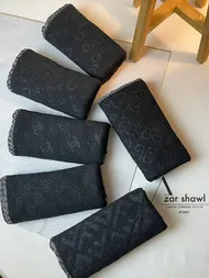 شال پلیسه ساده ژاکارد مارکدار مشکی