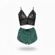 ست نیم‌تنه گیپور و شلوارک طرح قلب 007