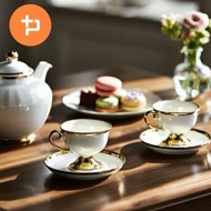 ست قهوه خوری شش نفره سفید لبه طلایی