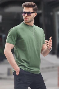 تیشرت مردانه بیسیک Regular Fit سبز خاکی 6131