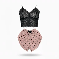 ست نیم‌تنه گیپور و شلوارک طرح خالدار 053