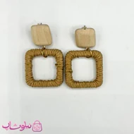 گوشواره فانتزی دخترانه کنفی طرح مربع قهوه ای رنگ