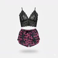 ست نیم‌تنه گیپور و شلوارک طرح باربی 014