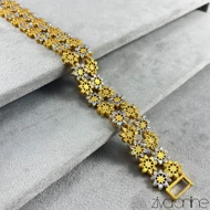 دستبند زنانه دو رج گل طلایی نقره ای 40102