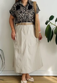 دامن کتان نخ همراه کمربند