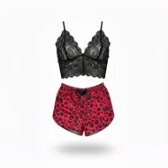 ست نیم‌تنه گیپور و شلوارک طرح پلنگی 097