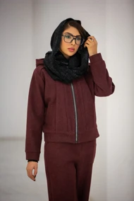 سویشرت زنانه کلاهدار استردار (زرشکی)