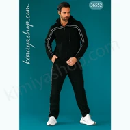 ست سویشرت و شلوار ورزشی مردانه قواره بزرگ کلاهدار تو کرک مشکی