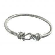 دستبند زنانه مدل مارینا طرح قایق بادبانی با بافت طنابی نقره‌ای