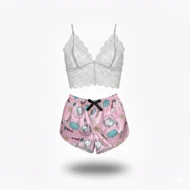 ست نیم‌تنه گیپور و شلوارک طرح یونی کورن 026