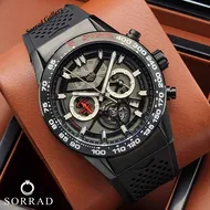 ساعت تگ هویر مردانه/ کورنوگراف بند رابر رنگ مشکی صفحه طوسی-مشکی