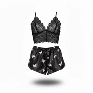 ست نیم‌تنه گیپور و شلوارک طرح پروانه 105