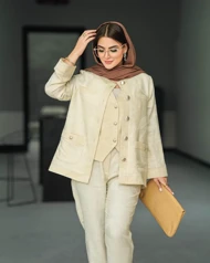لینن ژاکارد 3 تیکه 4 جیب