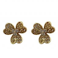 گوشواره زنانه ژوپینگ مدل فلورا طرح گل چهارپر نگین‌دار با فریم طلایی