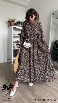 پیراهن مانتویی گل‌گلی آستردار