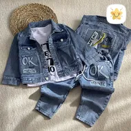 3 تکه کت شلوار جین پسرانه مدل ok مناسب 4 تا 12 سال