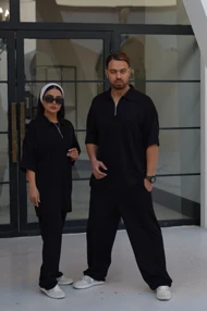 ست تیشرت شلوار مراکشی یقه نیم زیپ