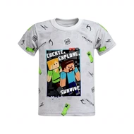 تیشرت آستین کوتاه پسرانه مدل ماینکرافت PJ1176 رنگ طوسی روشن