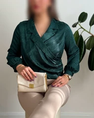 شومیز ساتن ژاکارد یقه چپ و راستی 1