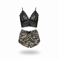 ست نیم‌تنه گیپور و شلوارک طرح چریکی 115