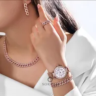 ساعت کارتیر زنانه / فول دایموند بند استیل رنگ رزگلد صفحه دور نگین سفید