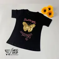 تیشرت مشکی دخترانه طرح پروانه پولکی