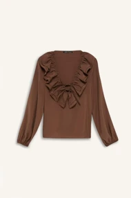به طور منظم Frilled Frillec V -Neck Basic Flat Sleeve آستین بلند E3393AX24WN
