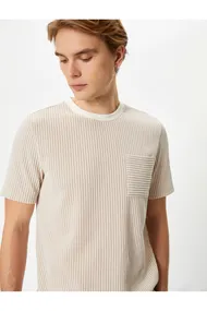 تیشرت آستین کوتاه جیبی با یقه خدمه با بافت 4SAM10280HK