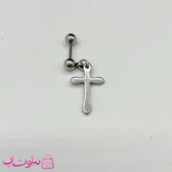 پیرسینگ گوش با آویز صلیب نقره ای